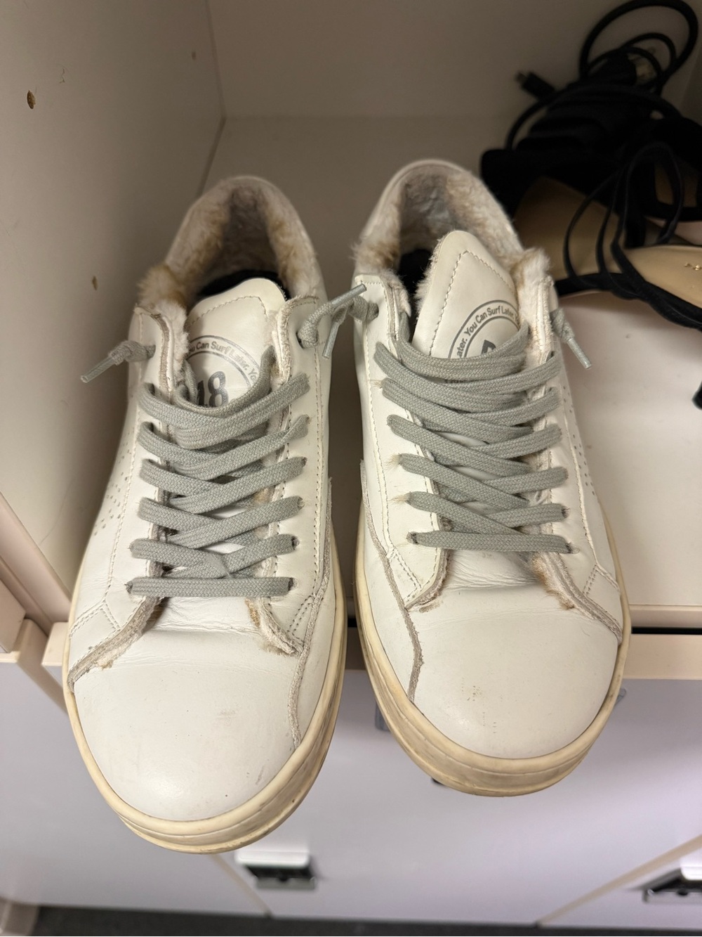 P448 White Leather Sneakers with Light Gray Laces